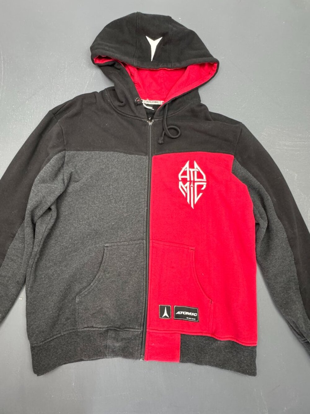 Atomic Youth Size XL Full Zip Hoodie Black Red Colorblock Fleece Ski Sweatshirt